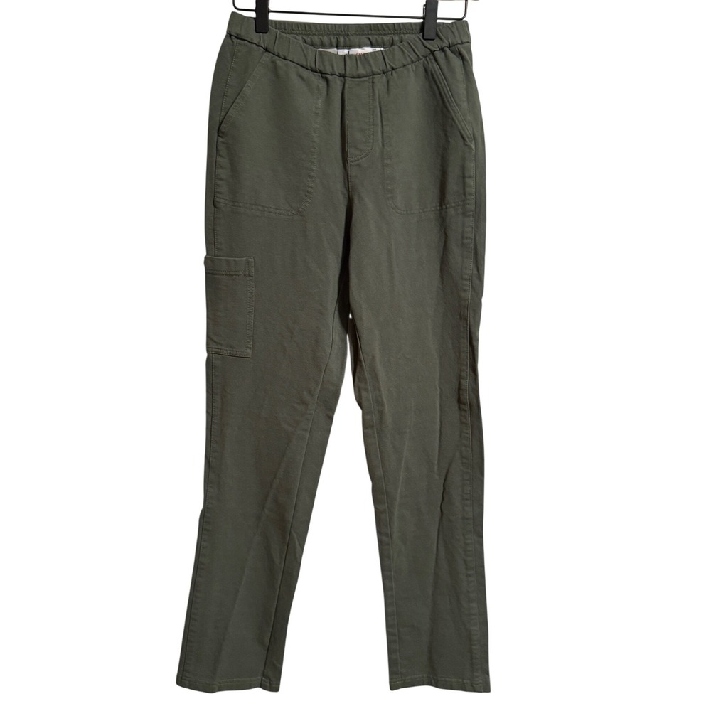 Denim & Co Women Olive Green Elastic Waist Cotton Stretch Cargo Pants Size 2